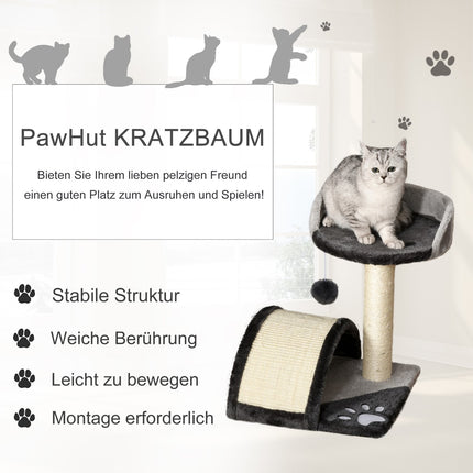 Gray cat tree with sisal poles & play balls - 35.5x37x46cm