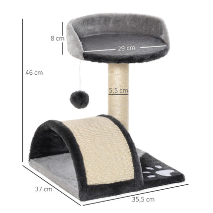 Gray cat tree with sisal poles & play balls - 35.5x37x46cm