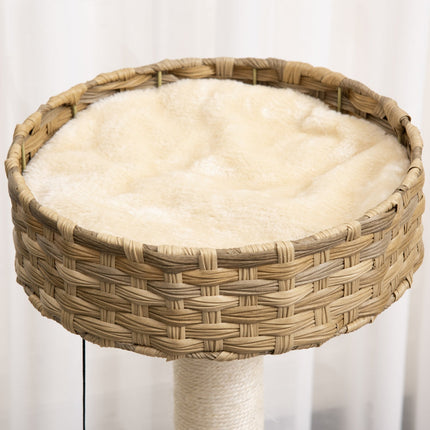 Cat tree with caves and sisal posts, natural rattan, 95 cm
