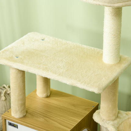 Cat scratching post with cave, play ball, sisal platforms
