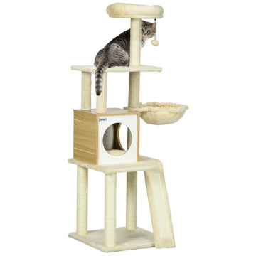 Cat scratching post with cave, play ball, sisal platforms