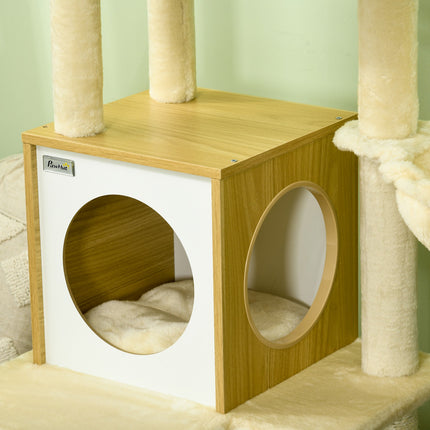 Cat scratching post with cave, play ball, sisal platforms