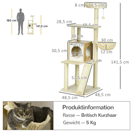 Cat scratching post with cave, play ball, sisal platforms