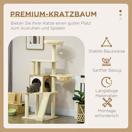 Cat scratching post with cave, play ball, sisal platforms