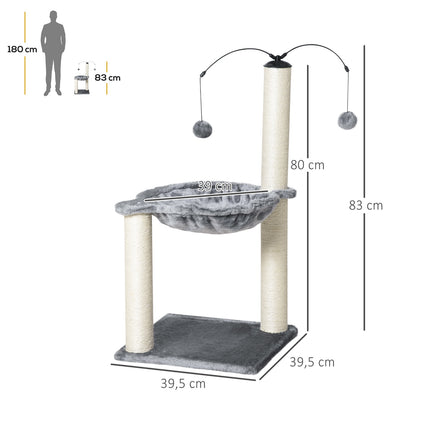 Cat tree with hammock and toy - Grey, 39.5x83 cm
