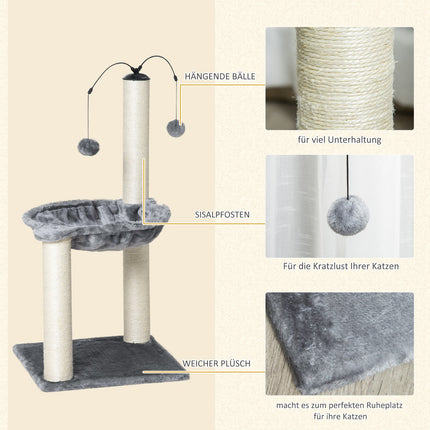 Cat tree with hammock and toy - Grey, 39.5x83 cm