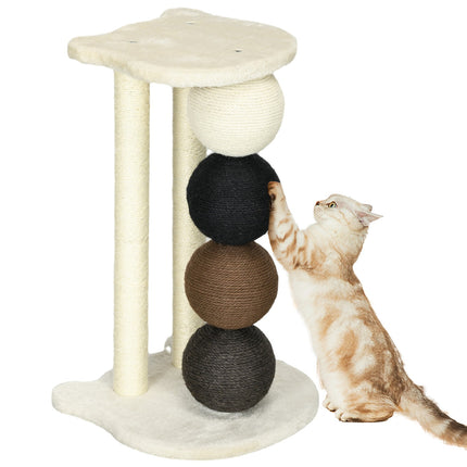 Cat scratching post with platform, sisal posts and balls, 38x38x64cm
