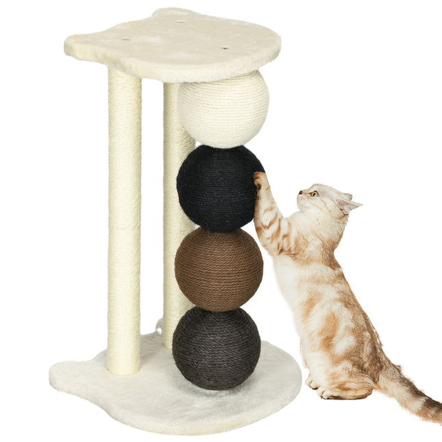 Cat scratching post with platform, sisal posts and balls, 38x38x64cm