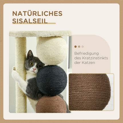 Cat scratching post with platform, sisal posts and balls, 38x38x64cm