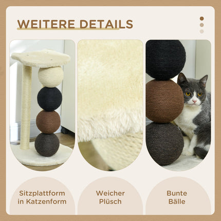 Cat scratching post with platform, sisal posts and balls, 38x38x64cm