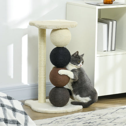 Cat scratching post with platform, sisal posts and balls, 38x38x64cm