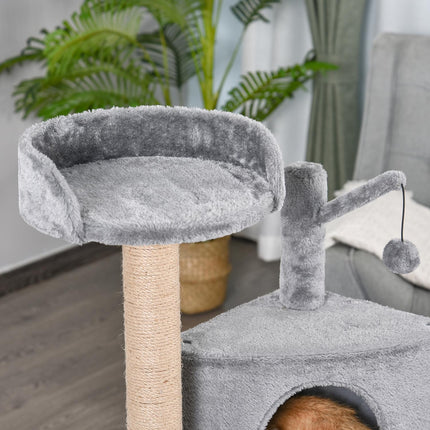 Cat scratching post with toys and house, Grey, 50x40x112 cm