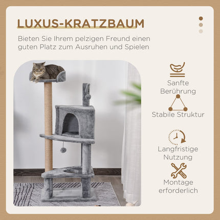 Cat scratching post with toys and house, Grey, 50x40x112 cm