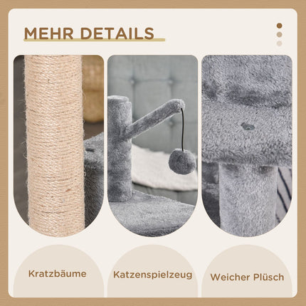 Cat scratching post with toys and house, Grey, 50x40x112 cm