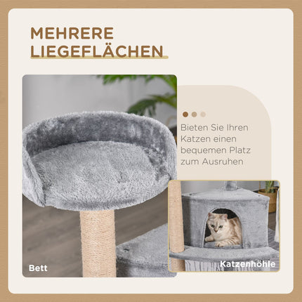 Cat scratching post with toys and house, Grey, 50x40x112 cm