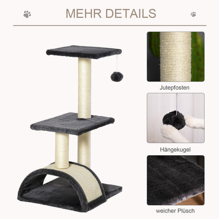 Cat scratching post, dark gray sisal plush, 40x35x72 cm