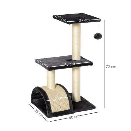 Cat scratching post, dark gray sisal plush, 40x35x72 cm