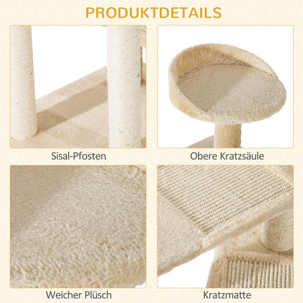 Cat scratching post, sisal columns, beige, 50x50x100 cm