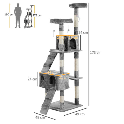 Multi-level cat climbing tree, XXL grey, 50x50x170 cm