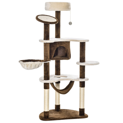 XXL Multi-level cat tree with hammock and cave, brown