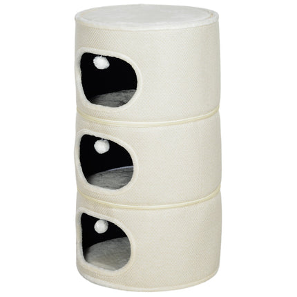 Krabton, 100 cm hoog, kattenton met 3 holten, krabpaal met speelballen, kattentoren van sisal, voor katten tot 6 kg, beige + crèmewit