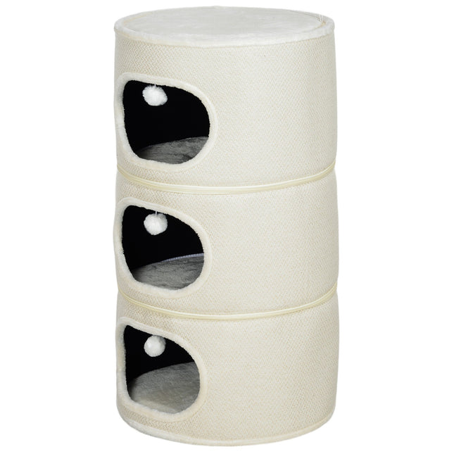 Cat Tower with Caves & Play Balls, Sisal, 100cm, Beige