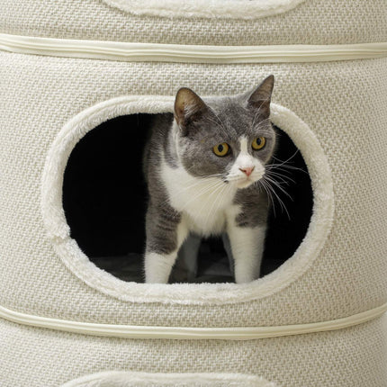 Krabton, 100 cm hoog, kattenton met 3 holten, krabpaal met speelballen, kattentoren van sisal, voor katten tot 6 kg, beige + crèmewit