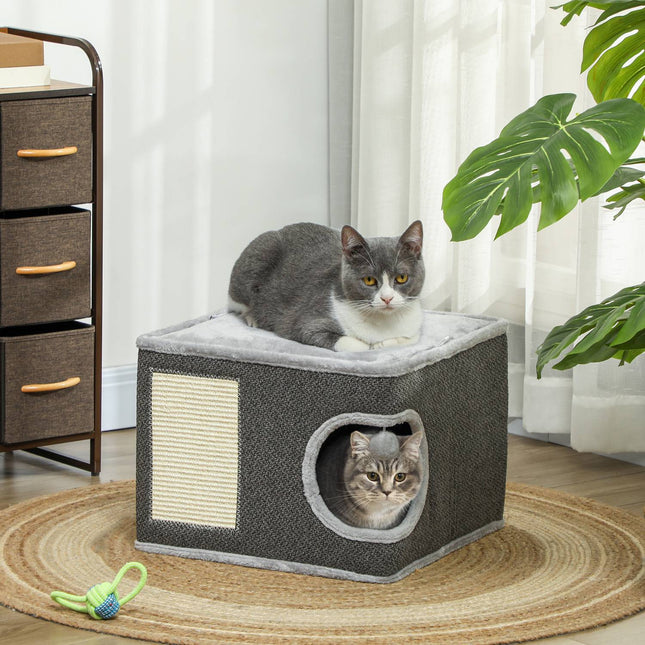 Cat tower with cave, sisal pole & play ball, 35 cm