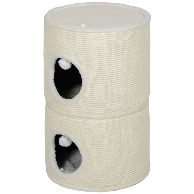 Cat Scratching Fat with Caves, 69 cm, Creme White