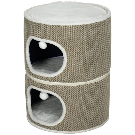 Krabton, 69 cm hoog, kattenton met 2 holten, krabpaal met speelballen, kattentoren van sisal, voor katten tot 6 kg, koffiebruin + crèmewit