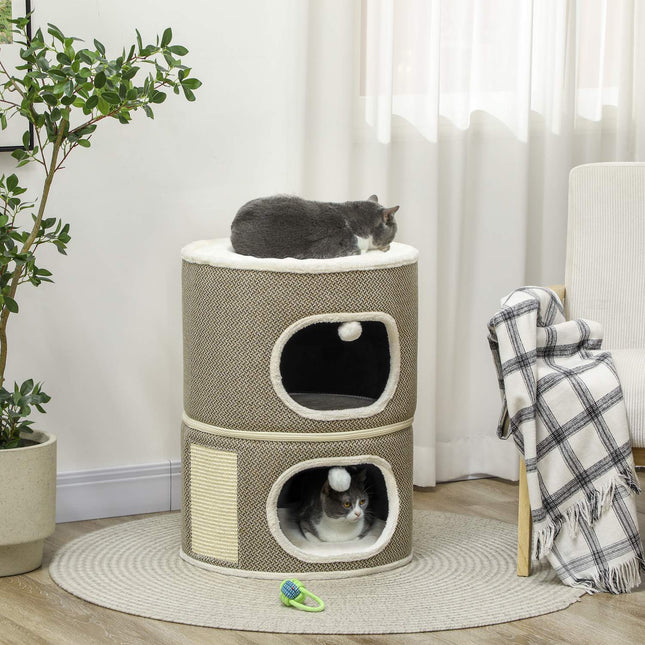 Cat Scratching Barrel - 2 caves, sisal, 69 cm, coffee/cream