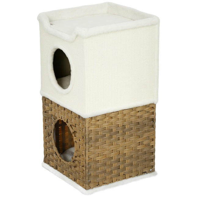 Three-Tier Cat Tree Tower, Cream White, Sisal Posts