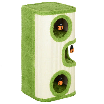 Cat scratching post with caves, sisal, toy, green, 76 cm