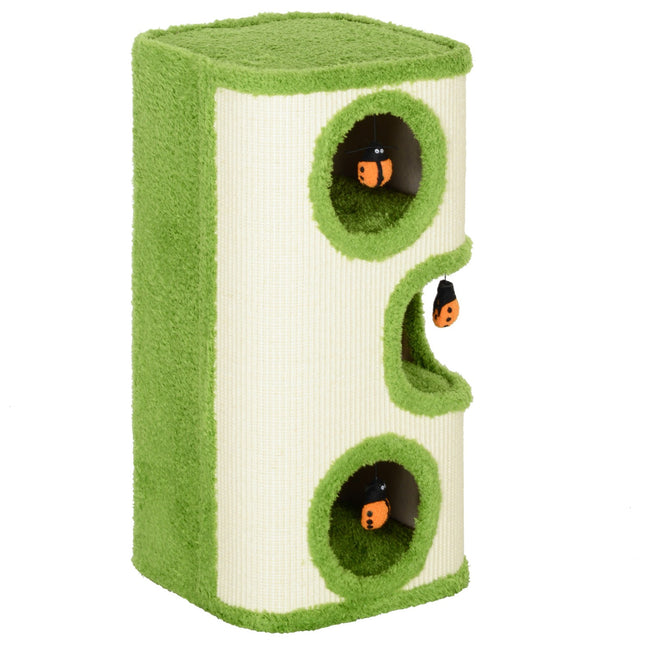 Cat scratching post with caves, sisal, toy, green, 76 cm