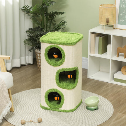 Cat scratching post with caves, sisal, toy, green, 76 cm