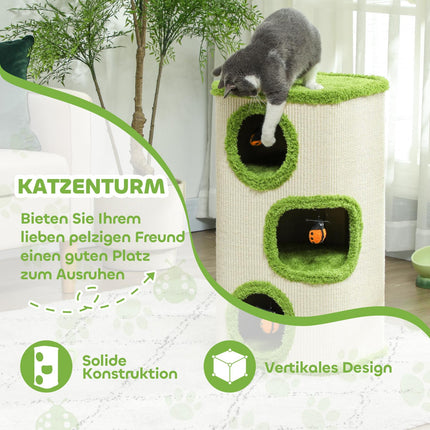 Cat scratching post with caves, sisal, toy, green, 76 cm