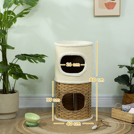 Three-Tier Cat Tree with Sisal Post, Cream White, 80 cm