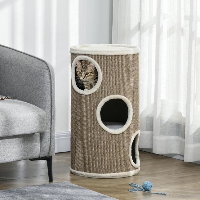 Cat Scratching Tower, 3 levels, sisal and plush, 70 cm