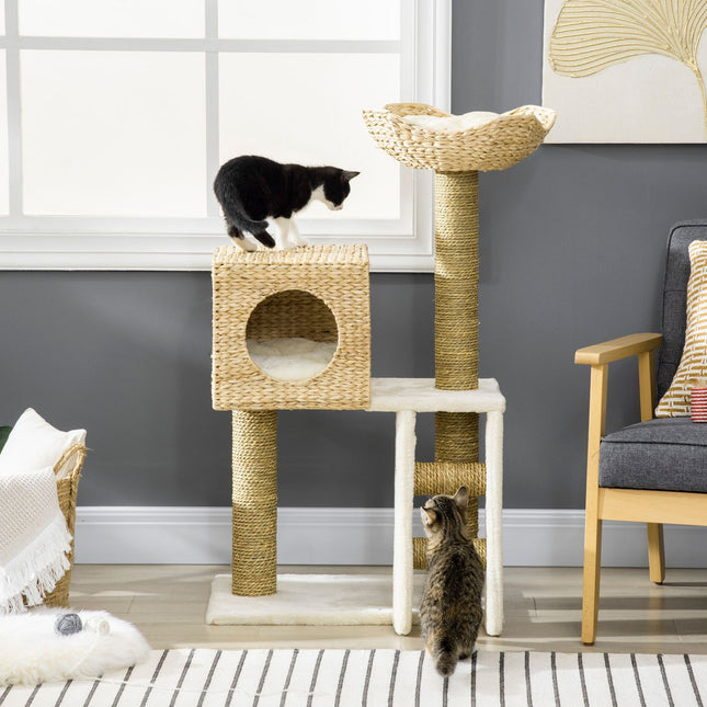 Cat tree with cave, bed, sisal poles and stairs