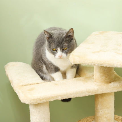Beige 112 cm cat tree with cave, bed and sisal posts