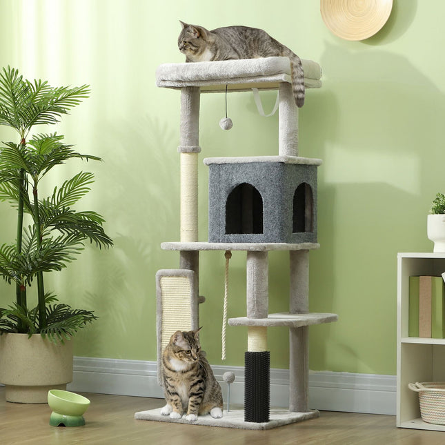 Cat tree with cave, sisal poles & play ball, 132 cm