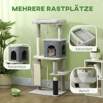 Cat tree with cave, sisal poles & play ball, 132 cm