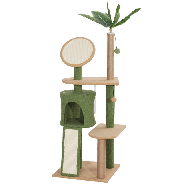 Cat tree scratching post 139 cm with cave, play ball, green