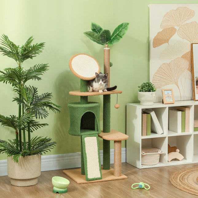 Cat tree scratching post 139 cm with cave, play ball, green