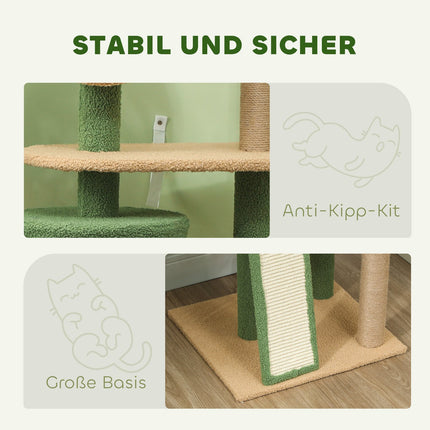 Cat tree scratching post 139 cm with cave, play ball, green