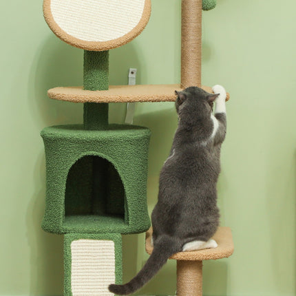 Cat tree scratching post 139 cm with cave, play ball, green
