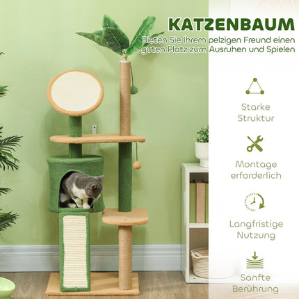 Cat tree scratching post 139 cm with cave, play ball, green