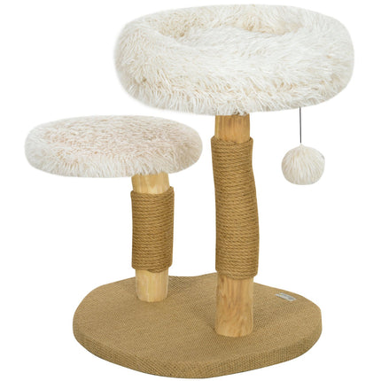 Krabpaal 61,5 cm hoge kattenkrabpaal met speelbal, bedden, kattentoren met kattenkrabplank, voor katten onder de 5 kg, perenhout, wit