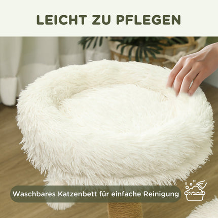 Krabpaal 61,5 cm hoge kattenkrabpaal met speelbal, bedden, kattentoren met kattenkrabplank, voor katten onder de 5 kg, perenhout, wit