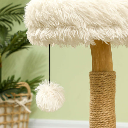Krabpaal 61,5 cm hoge kattenkrabpaal met speelbal, bedden, kattentoren met kattenkrabplank, voor katten onder de 5 kg, perenhout, wit